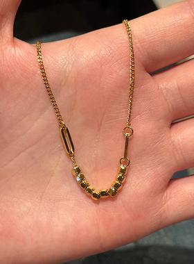 钛钢项链 多面体小方块蹦迪珠项链女小方糖锁骨链简约精致不掉色