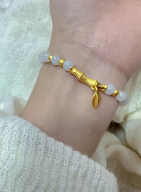 铜合金 竹节弯管手链女2025年新款竹叶子手串轻奢高级感配饰
