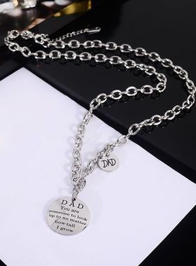 钛钢项链 韩国字母圆牌项链女短款毛衣链百搭气质款轻奢配饰品