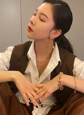 钛钢项链 欧美双环马蹄扣项链女高级设计感小众气质简约u型锁骨链