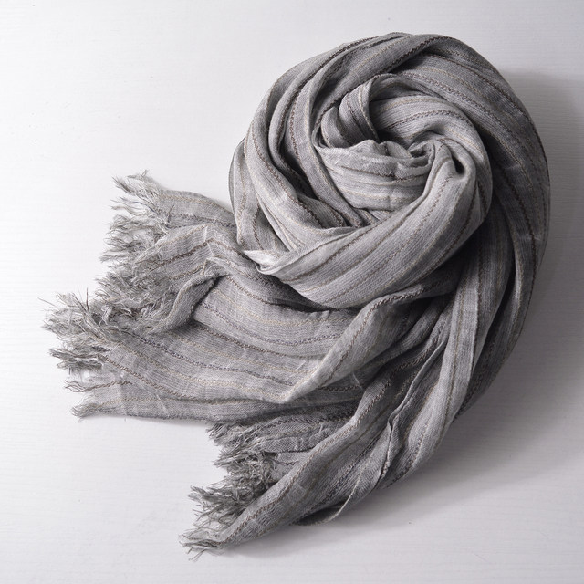 Cool gray striped retro solid color cotton and linen scarf