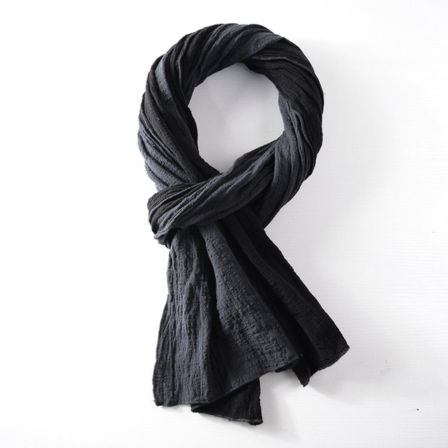 Personalized color matching high-end men's scarf autumn and winter long versatile black gray fashionable cotton and linen scarf Japanese casual