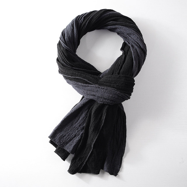 Personalized color matching high-end men's scarf autumn and winter long versatile black gray fashionable cotton and linen scarf Japanese casual