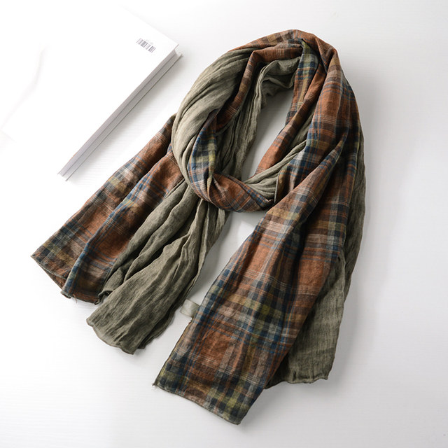 Autumn and winter spliced Japanese men's plaid scarf