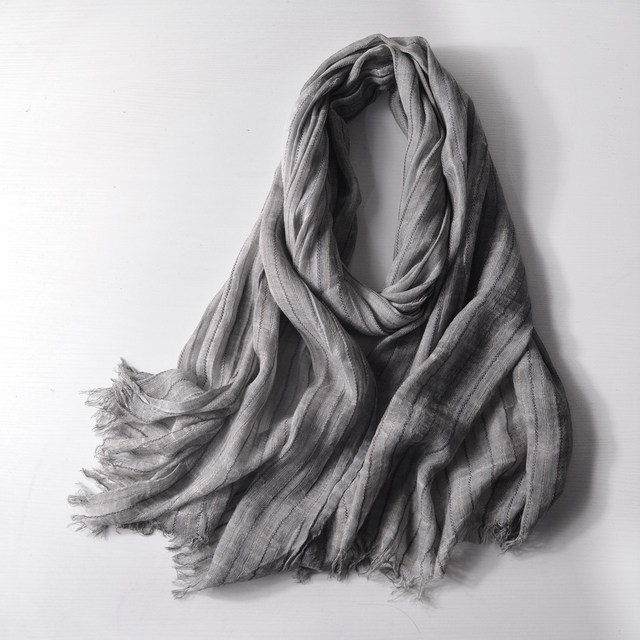 Cool gray striped retro solid color cotton and linen scarf