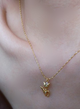 [游七月]郁金香吊坠项链钛钢链条花朵造型锁骨链高品质精致饰品