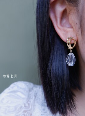 【游七月】透明水晶系列耳饰镂空设计简约耳坠S925银针