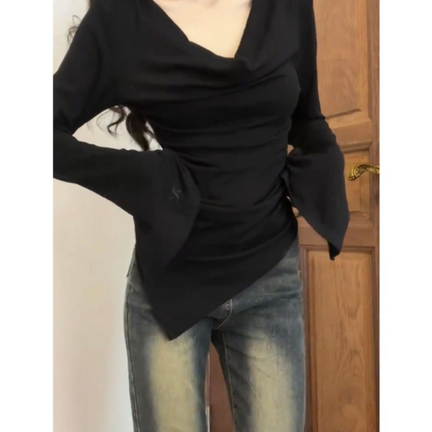 大码胖mm美式复古微喇高腰牛仔裤女秋季新款直筒窄版阔腿马蹄裤子 - 图3