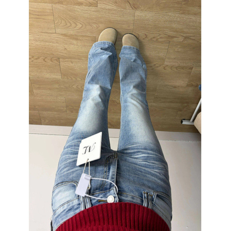 大码胖mm美式复古水洗做旧微喇牛仔裤女春季高腰显瘦马蹄喇叭长裤,淘宝优惠券,粉丝福利购,淘宝优惠卷