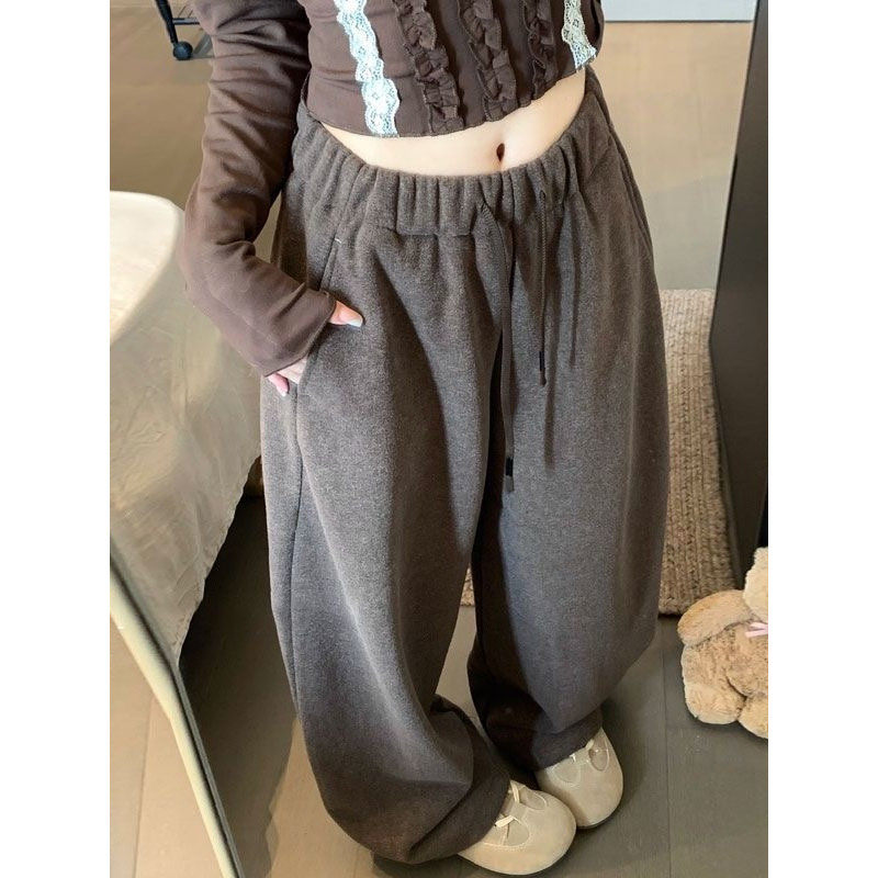 大码胖mm美式复古垂感弯刀阔腿裤女冬季加绒加厚慵懒风宽松休闲裤,淘宝优惠券,粉丝福利购,淘宝优惠卷