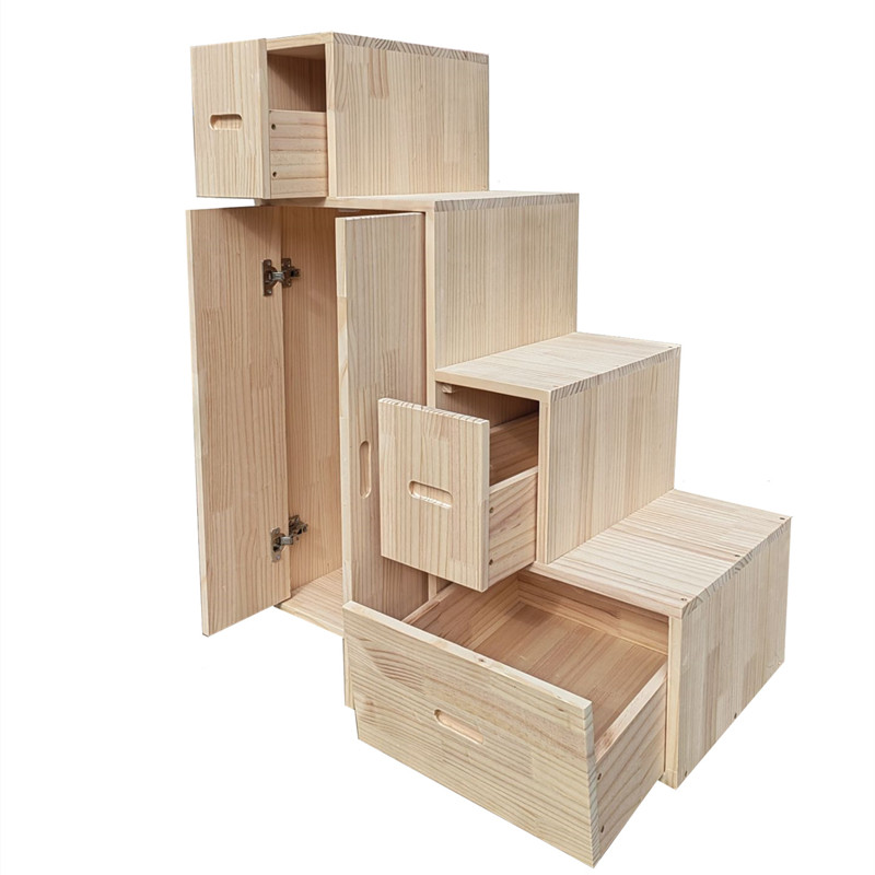 可定制简易家用梯柜子梯儿童台阶爬梯多功能实木储物抽屉矮柜松木 - 图2