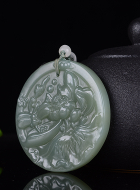 和田烟青玉荷花莲花吊坠玉石保平安富贵开花挂件转运女款项链