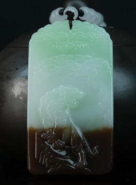 生肖虎新疆白玉带糖玉石转运虎虎生威平安牌带翠项链男女款毛衣链