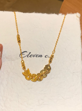 小众金色招财锦鲤五帝钱锁骨链