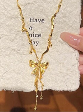 新款黄金色在逃公主蝴蝶结项链