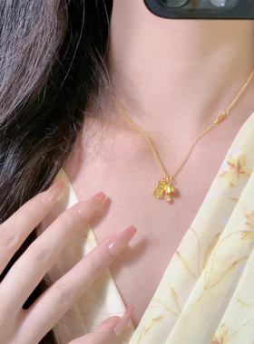 新中式18K足金平安铃算盘项链