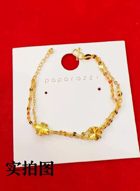 双线幸运四叶草手链轻奢高级感仿真镀金手串手饰生日礼物送女朋友