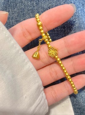 古法传承福满莲华六相花女18k黄金手链转运珠莲蓬桃花首饰520礼物