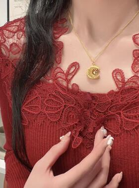 新中式花丝镂空星月锁骨链