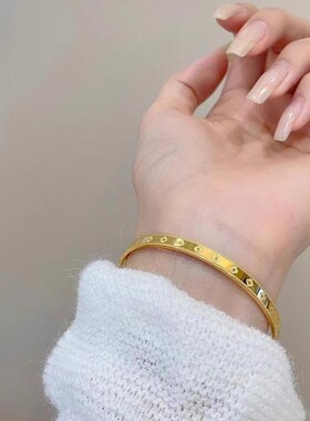 镀黄金女士手镯新款18k金经典款四叶草手环实心气质手饰999送女友