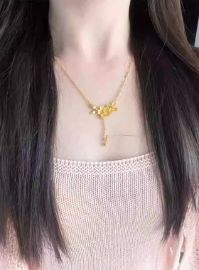 18K金流苏双生花朵项链