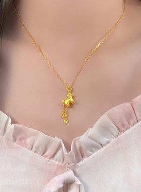 黄金色马上有钱流苏项链
