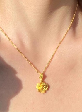 古法黄金色玫瑰花项链