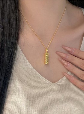 新款爆闪碎碎冰小金砖招财项链女