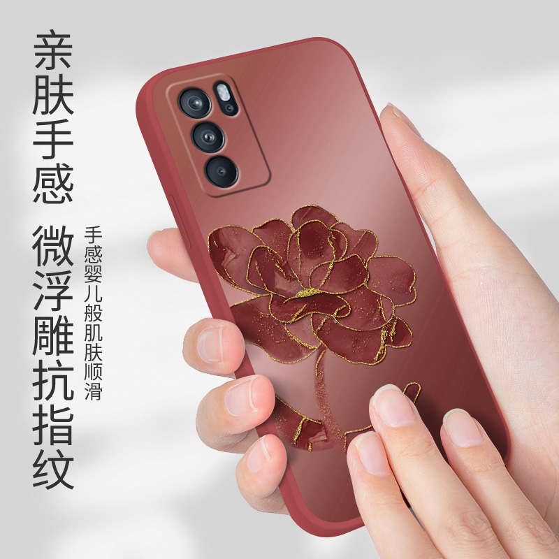 铂金粉花适用于opporeno6手机壳reno6pro花朵reno10新款pro高级reno9pro+女款reno8高级7pro镜头6se挂绳软壳