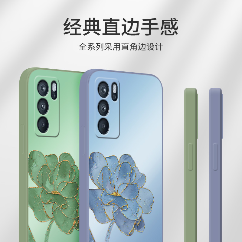 铂金粉花适用于opporeno6手机壳reno6pro花朵reno10新款pro高级reno9pro+女款reno8高级7pro镜头6se挂绳软壳