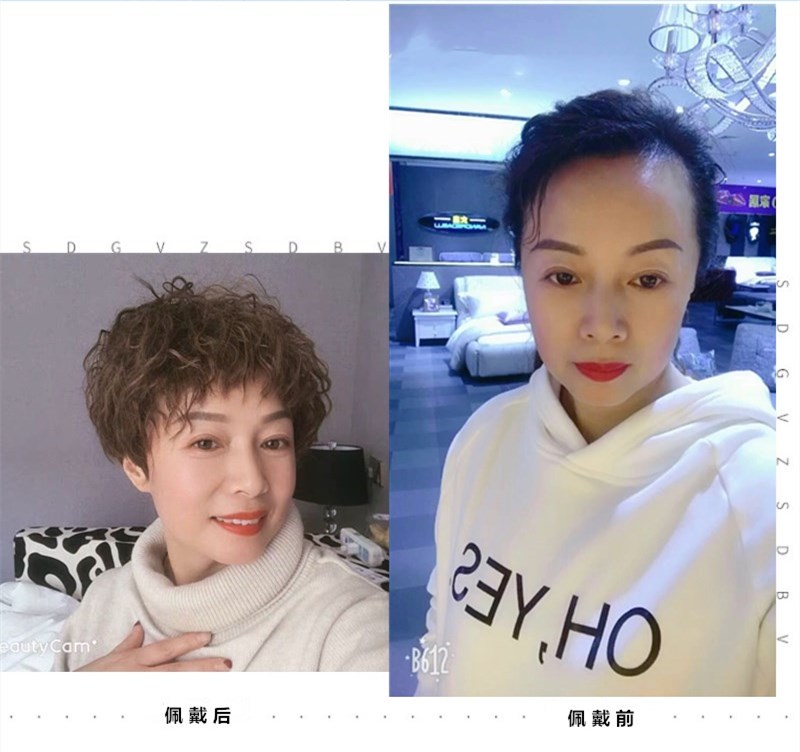 假发女短发辣妈妈假发套自然仿真发丝气质玉米烫时尚短卷发全头套-图1