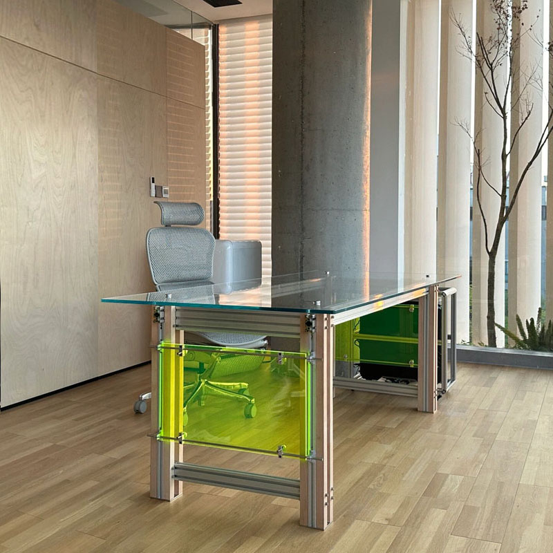 设计师创意电脑桌铝型材钢化玻璃桌家用书房卧室办公桌工作写字台-图0