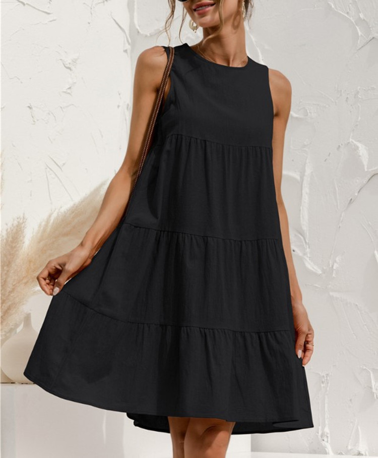 Summer new round neck sleeveless stitching large size dress - 图1