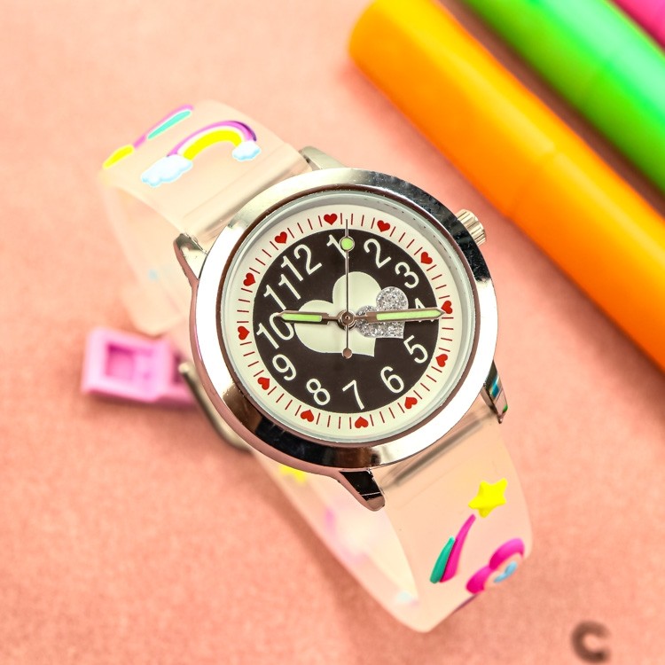 可爱粉钻爱心儿童手表小学生3-9岁小朋友透明带电子表女孩百搭表,淘宝优惠券,粉丝福利购,淘宝优惠卷