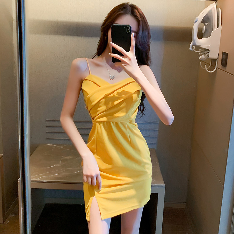 夜场女装v领低胸吊带高腰修身显瘦包臀短裙酒吧夜总会性感连衣裙