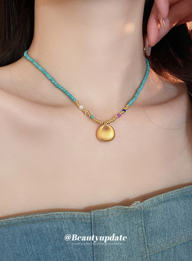 撞色几何福包项链新中式复古设计感锁骨链中国风时尚新款颈链