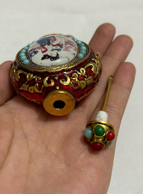 古玩收藏仿古铜鎏金内画鼻烟壶藏式特色手工艺品居家客厅装饰摆件