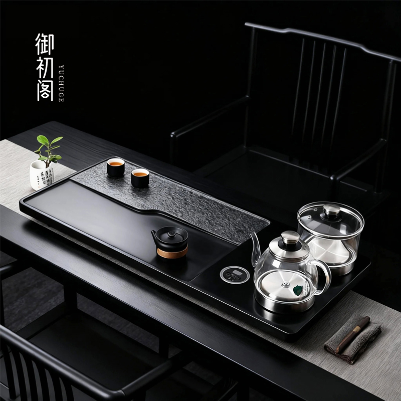 御初阁整块乌金石茶盘家用泡茶台2025新款套装电磁炉一体底部上水 - 图0