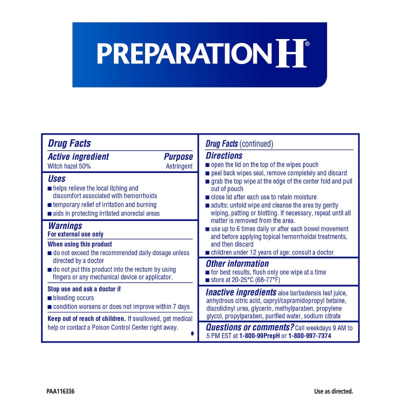 美国代购Preparation H肛门湿巾白宫痔疮巾舒缓金缕梅芦荟湿纸巾 - 图2