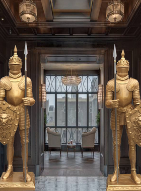 中世纪欧式复古金色盔甲酒吧