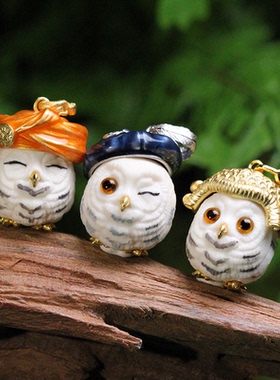 原创设计丨鹿角猫头鹰雪鸮吊坠魔法帽镀金珐琅小众首饰个性礼物