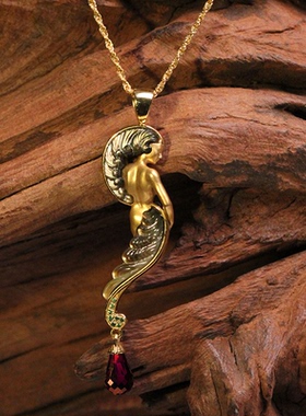 原创设计丨9K金镶嵌雀之灵人体双面吊坠新艺术风格珐琅贝母石榴石