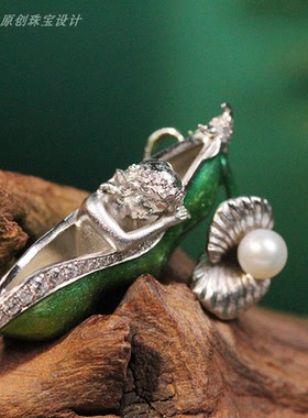 原创设计丨童话系列豌豆公主新艺术风格S925银珐琅珍珠吊坠耳饰