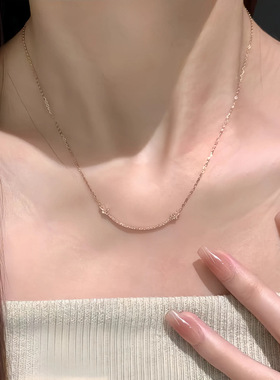 S925纯银镀玫瑰金满钻笑脸项链女轻奢设计高级感时尚百搭锁骨链