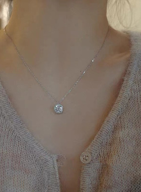 S925纯银镀14K金 方钻超闪项链女 轻奢百搭小众设计高级感锁骨链