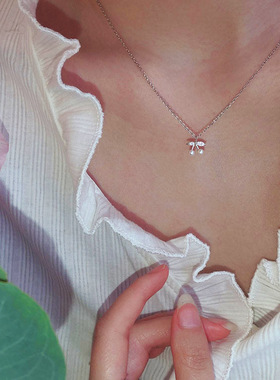 S925纯银镀14K金樱桃珍珠项链 小众设计感ins风甜美气质锁骨链女