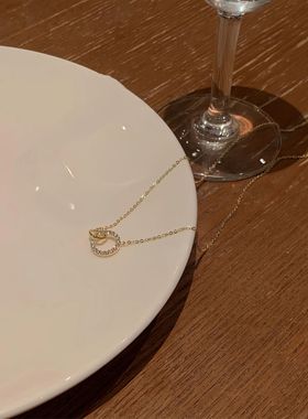 S925纯银镀18K金环环相扣双环项链女时尚百搭简约高级感锁骨链