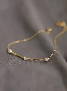 S925纯银镀14K金经典莫比乌斯手链女 小众设计高级感镶钻简约手饰