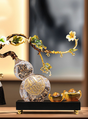 新中式珐琅彩金箔葫芦招财摆件