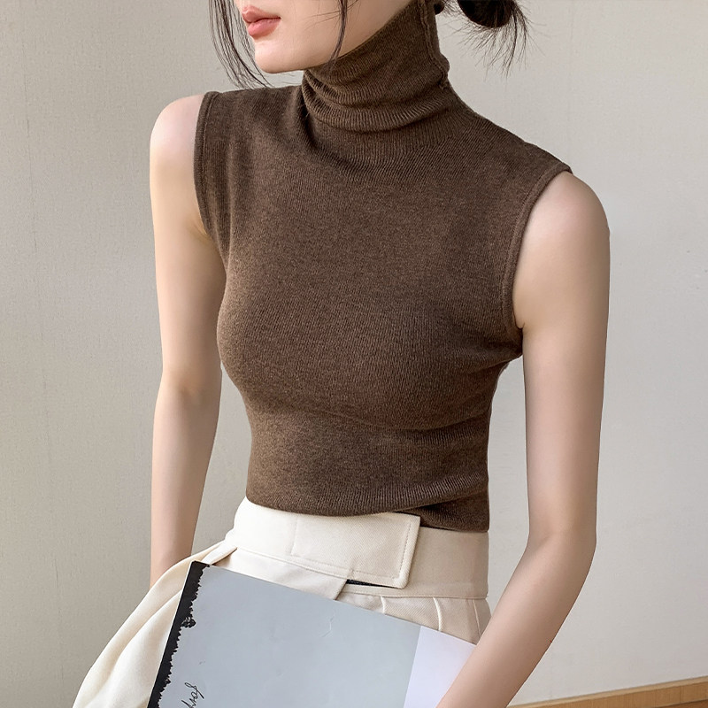 高领羊毛针织背心女秋冬修身减龄打底衫纯色内搭修身坎肩无袖上衣,淘宝优惠券,粉丝福利购,淘宝优惠卷